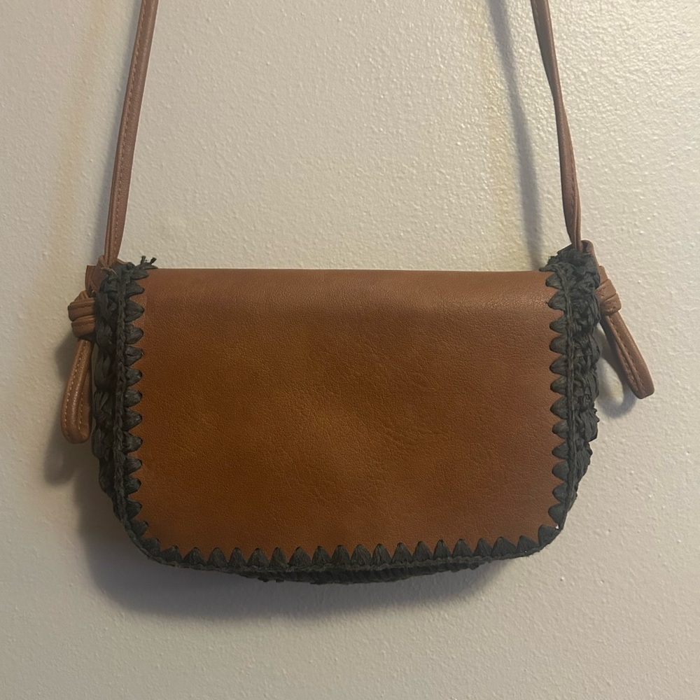 Not for sale- Universal Thready Woven Black/Brown Leather Crossbody Bag
